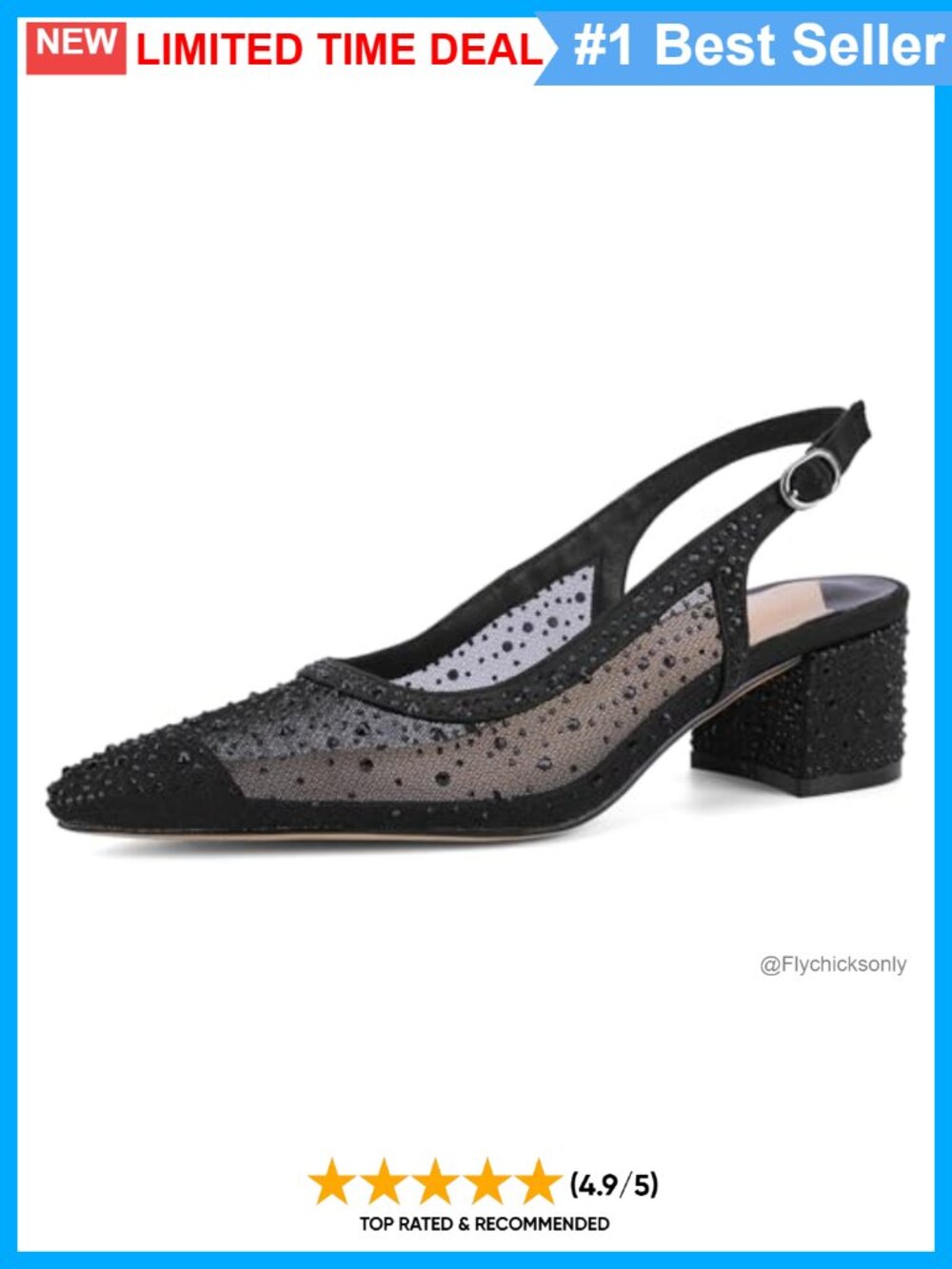 Mesh Slingback Block Heels Pointed Toe Rhinestone Party Pumps